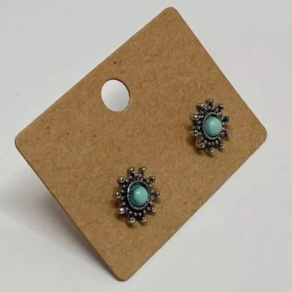 Aqua Color Silver Tone Round Stud Earrings Casual Beach Art Fashion Jewelry - Picture 6 of 6